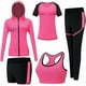 thumbnail image 1 of Conjuntos de chándal para mujer, conjunto deportivo suave y cómodo de secado rápido para correr, trotar, gimnasio, entrenamiento, conjunto de 5 piezas: sujetador deportivo, camiseta, abrigo y 2 p, 1 of 5