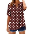 thumbnail image 2 of Frostluinai Women's Linen Henley Shirts Oversized Polka Dot Blouses Button V Neck Rolled Cuffed Short Sleeve Tops Casual Loose Blouses, 2 of 5