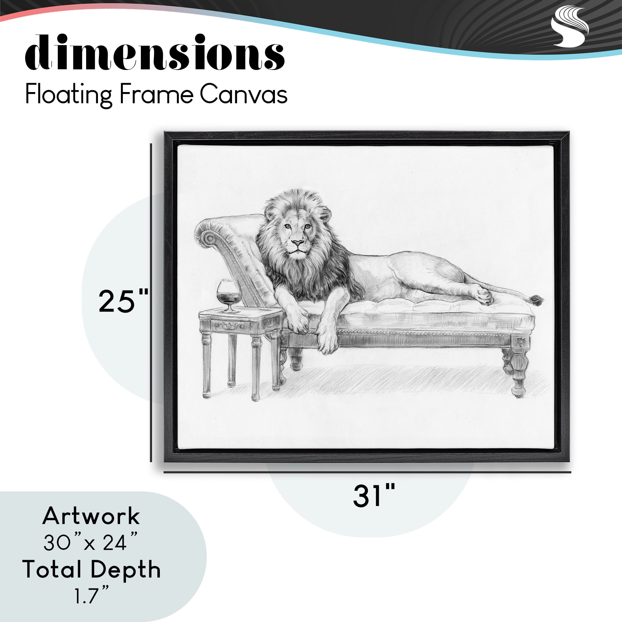 Stupell Industries Lounging Beast Lion Black Framed Floater Canvas Wall Art, design by Victoria Barnes