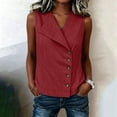 thumbnail image 2 of Pounoo Vests for Women Asymmetric Lapel Collar Button Front Sleeveless Tops for Women Loose Fit Office Linen Tops for Women, 2 of 7