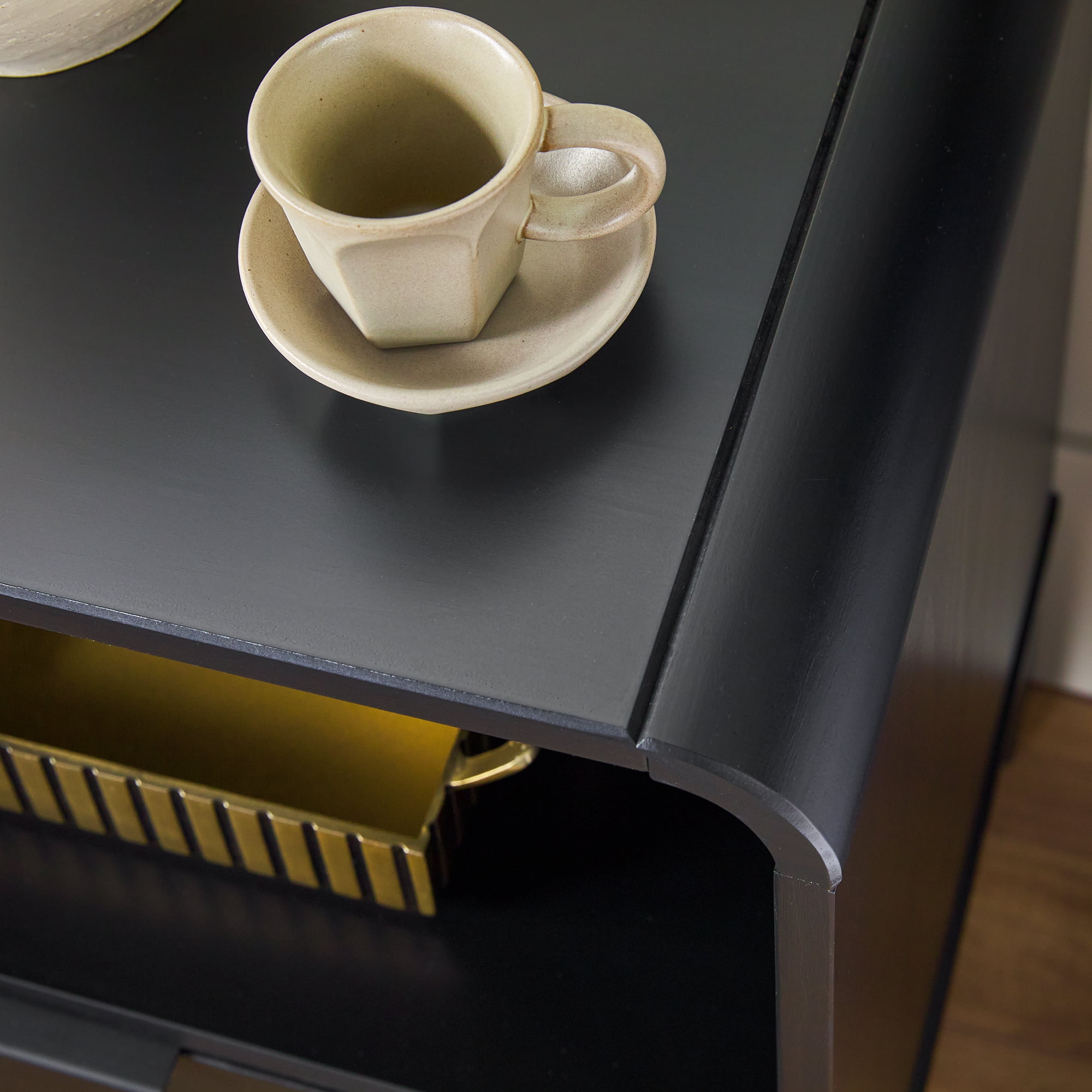 Walker Edison Modern Curved-Frame Solid Wood Nightstand, 2 Pack, Black