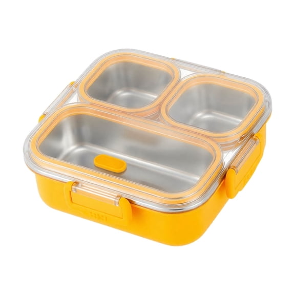 850ml Stainless Steel Bento Box, 3-Compartment Lunch Container,18/8 steel, leakproof lid, microwave-safe, easy-clean. 3 compartments keep food apart. Ideal for school, work, trips.