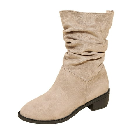 

HSMQHJWE Shoes For Women Heels Womens Snow Boots Wide Women Fashion Pleated Pile Boots Vintage Pointed Thick Heel Short Boots Western Cowboy Boots Sleeve Cavalry Boots Tan Long Boots Women