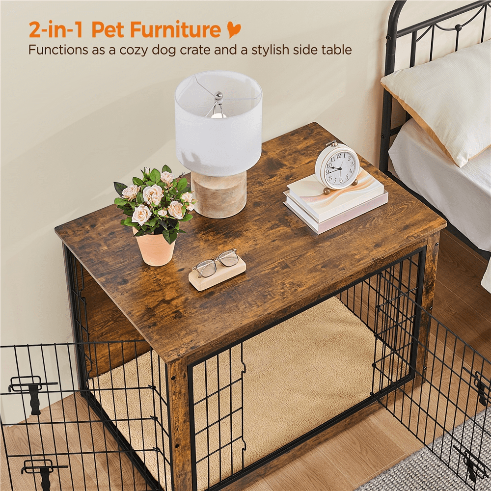 Yaheetech 37.8" W Industrial Dog Crate Furniture with Anti Skid Plush Mat, Rustic Brown