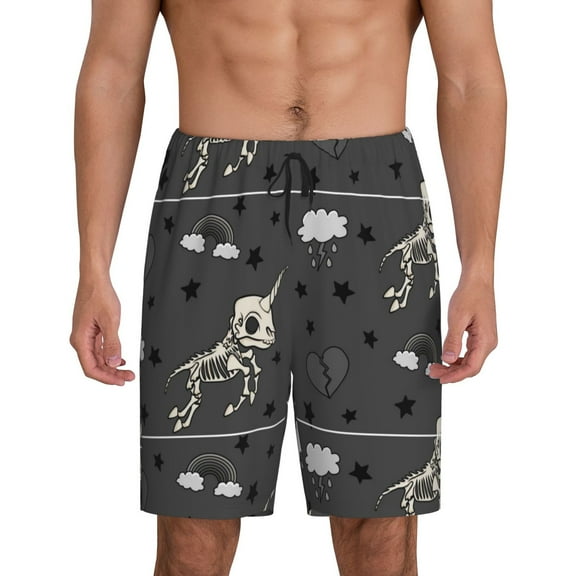 Kdxio Skeleton Unicorn Print Mens Sleep Shorts Bottoms Soft Comfy Pajama Wear Pants with Drawstring Pockets