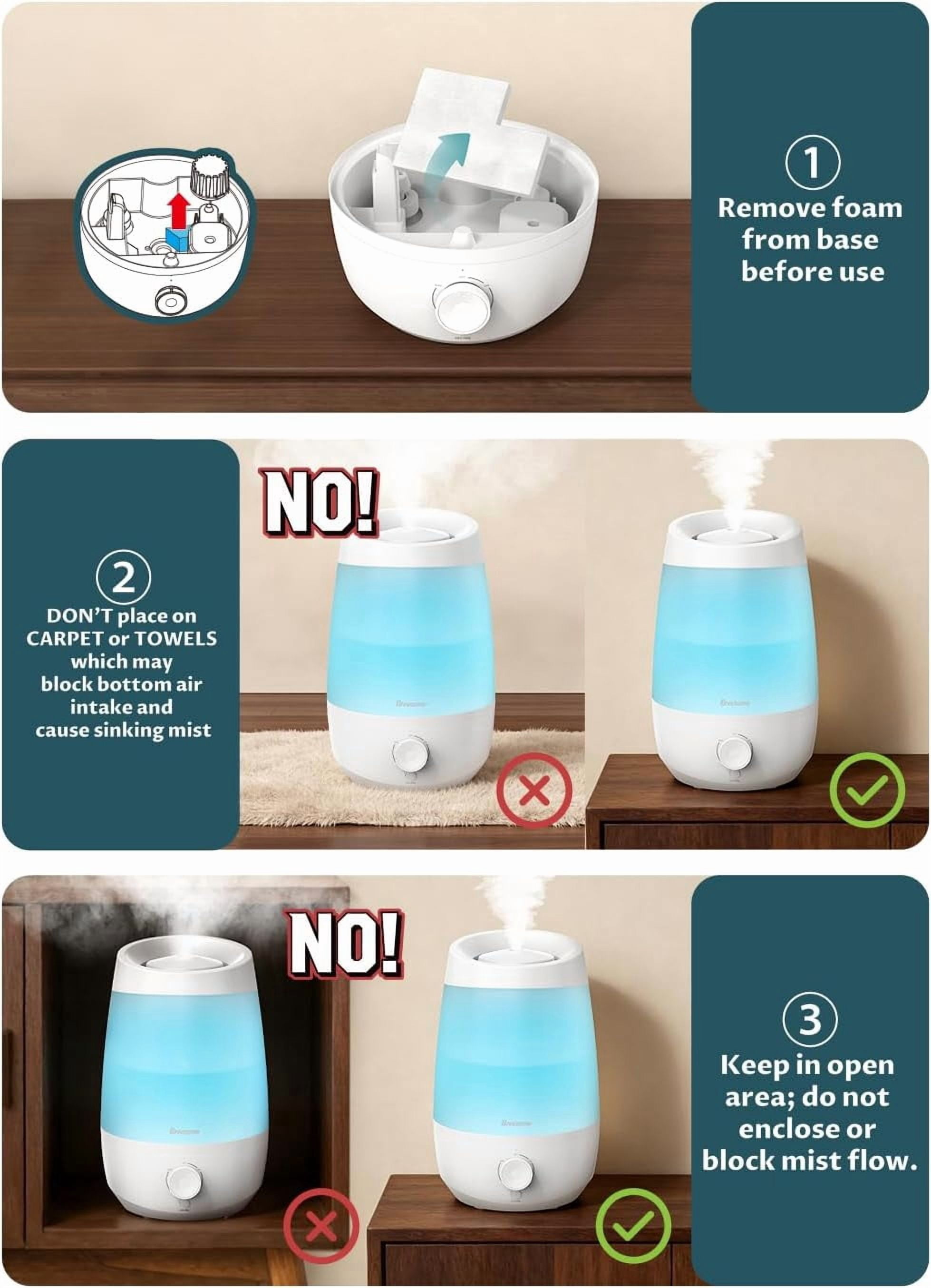 2.5L Top Fill Humidifiers for Bedroom, 250ml/h Mist Output, 25hrs Humidifiers for Home, 7 Adjustable LED, Essential Oil Diffuser, 25dB Ultrasonic Humidifier for Baby and Indoor Plants, White