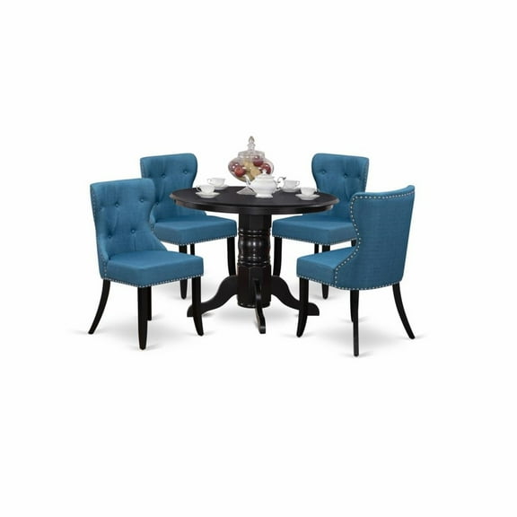 East West Furniture Shelton 5-piece Wood Dining Set in Black/Mineral Blue