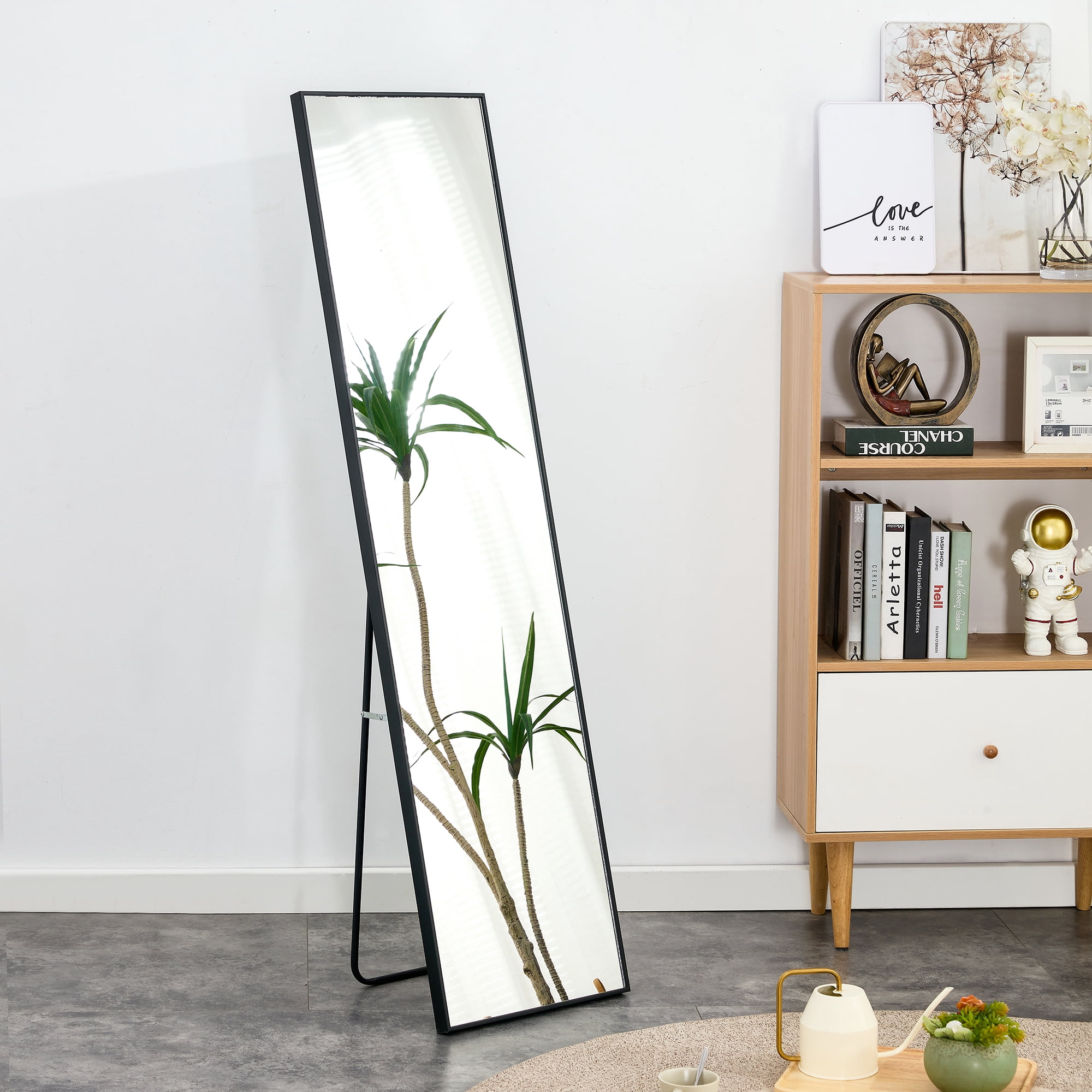 Full-Length Mirror, Dressing Mirror with Solid Wood Frame, Floor Mirror for Living Room, Bedroom, 58"×15", Black