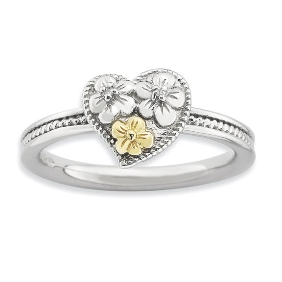 Primal Silver Sterling Silver and 14K Stackable Diamond Heart Ring