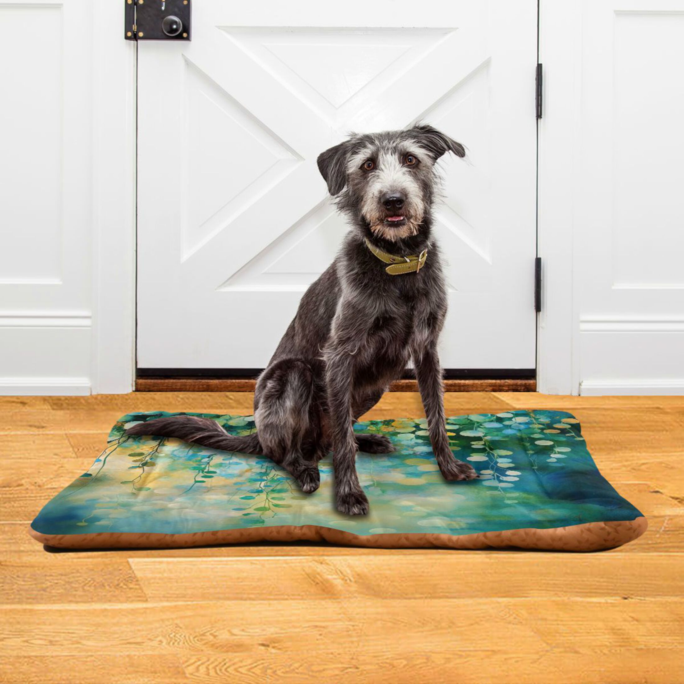 Qxltty Green Flower Leaves Ped Pad Wear-resistant and Hard to Bite Through Sleeping Pad for Small Medium Large Dogs Winter Pet Bed 36×24in