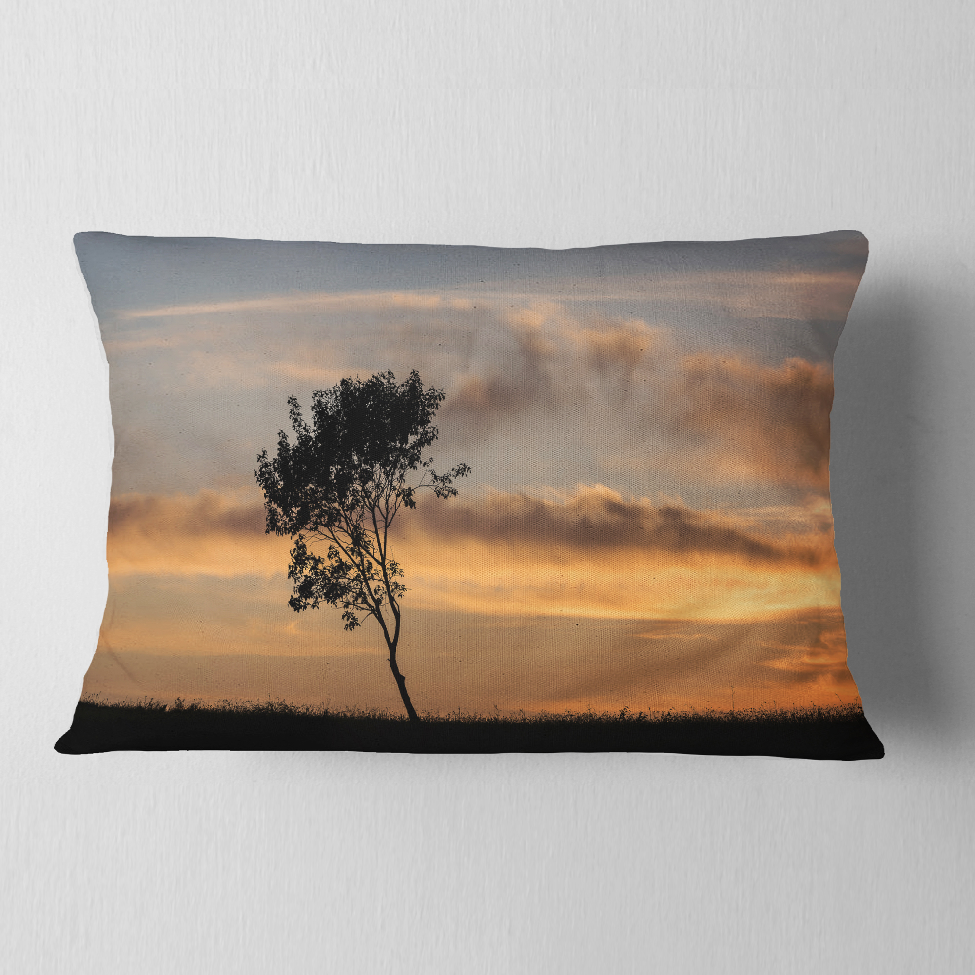 Designart Lonely Tree Silhouette Leftwards - Landscape Printed Throw Pillow - 12x20