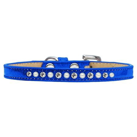 Crystal Collar - mirage 612-04 bl-14 pearl and clear crystal blue puppy ice cream collar - 14