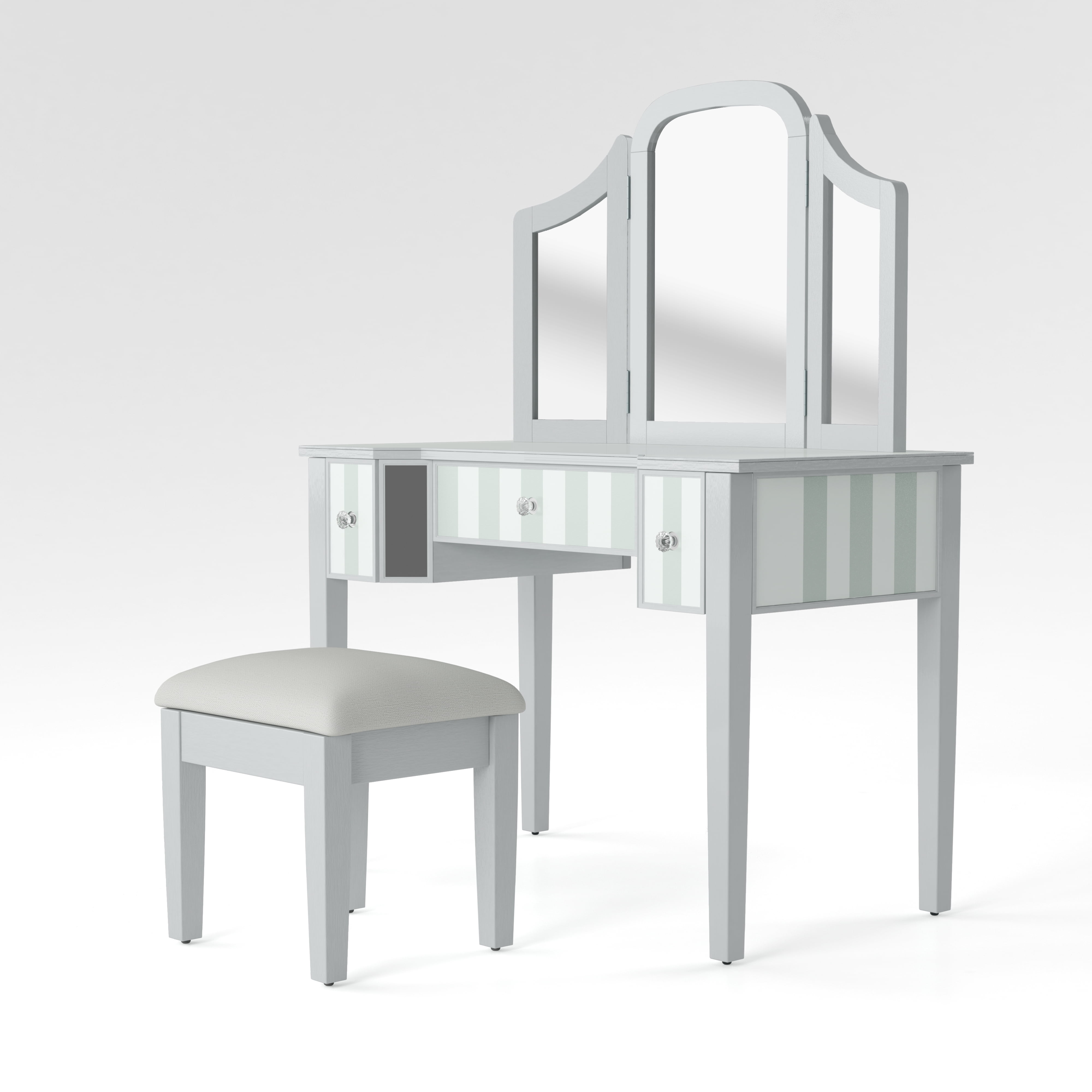 Furniture of America Aleana Modern 3-Piece Mirrored Vanity Set, Silver