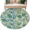 thumbnail image 2 of Green Palm Leaf Large Round Rug 8 FT, Non Slip Living Room Area Carpet, Tropical Plants Retro Pastoral Summer Washable Soft Circle Rug Non-Shedding Floor Carpet for Bedroom Office Dining Room, 2 of 9