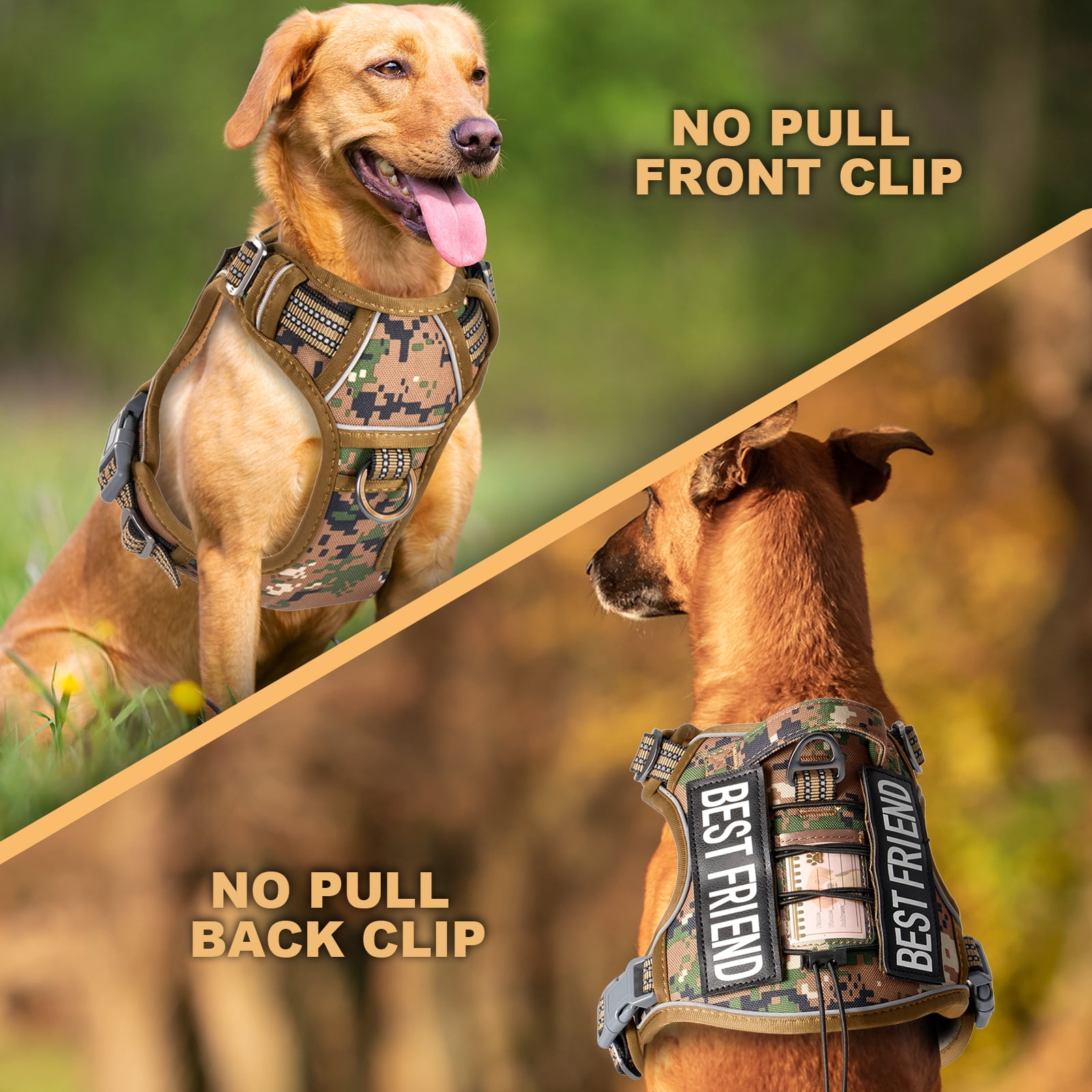 HUTACT Dog Harness, No Pull Harness, No Choke Reflective Vest with Handle, Adjustable Pet Harness for Running Walking, Khaki, Extra Large Size