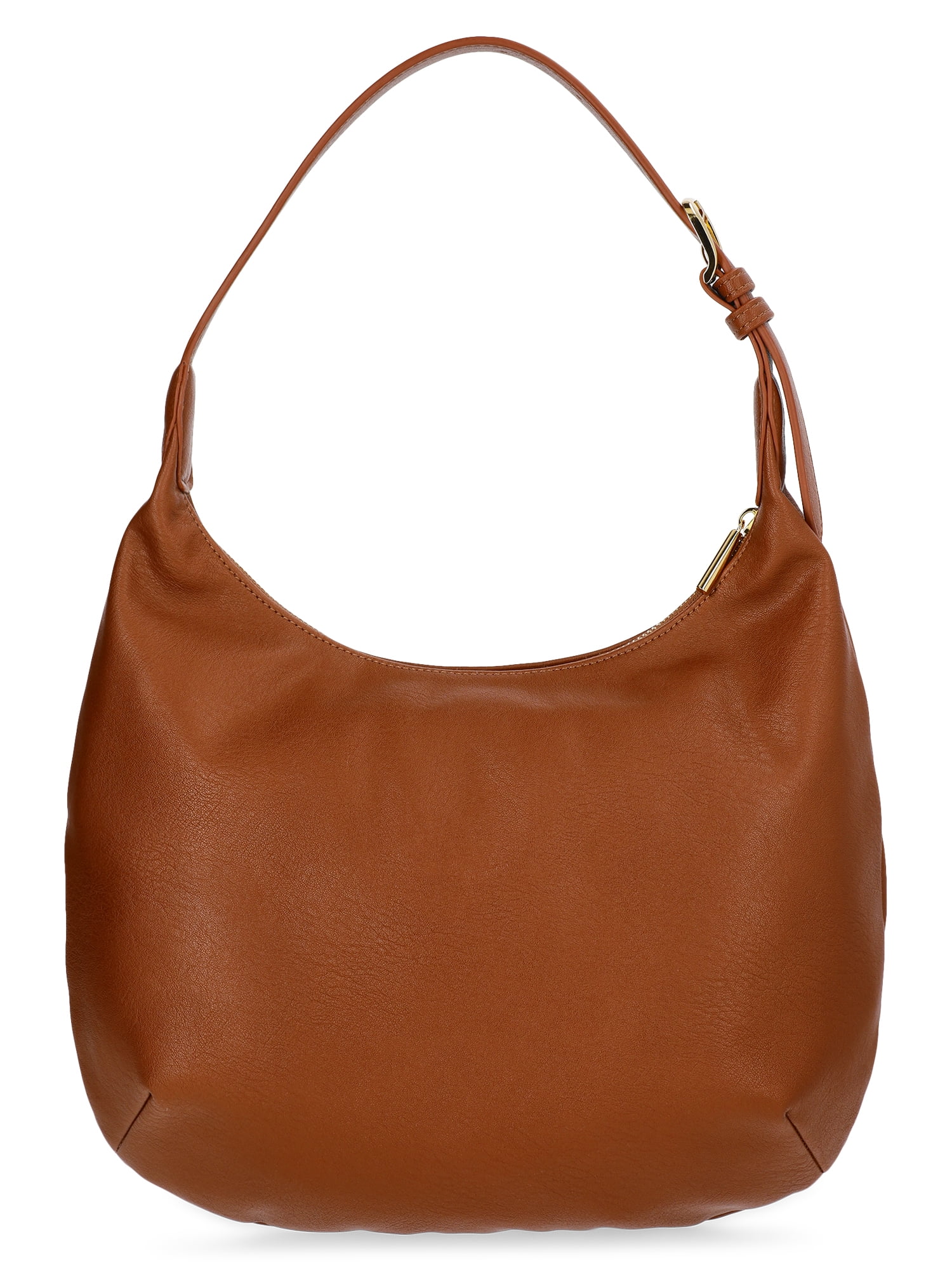 Time and Tru Women's Sybil Faux Leather Hobo Handbag, Cognac