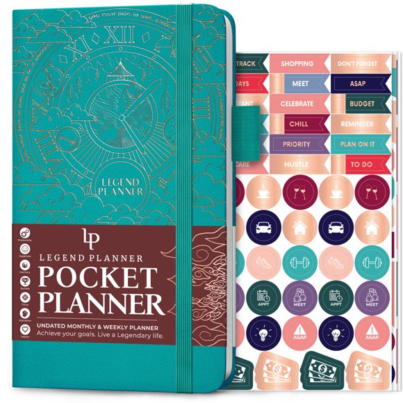 Legend Planner Pocket – Small Undated Monthly & Weekly Goal Journal and Calendar for Productivity, Mini Life Organizer Planner Perfect for Purse, Size: 3.5" x 6.2" Hardcover – Viridian Green