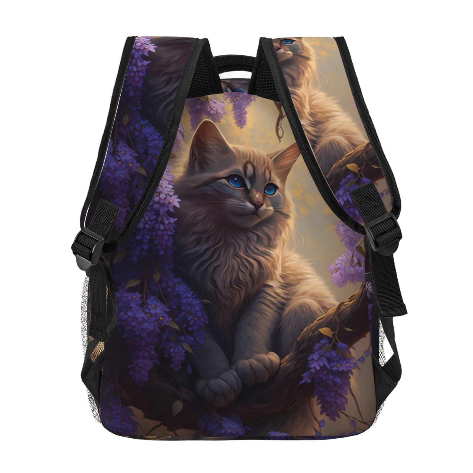 Xecao Purple Flower Lazy Cat Backpack, a stylish and functional choice for both men and women, is the perfect basic bookbag for college, work, or travel