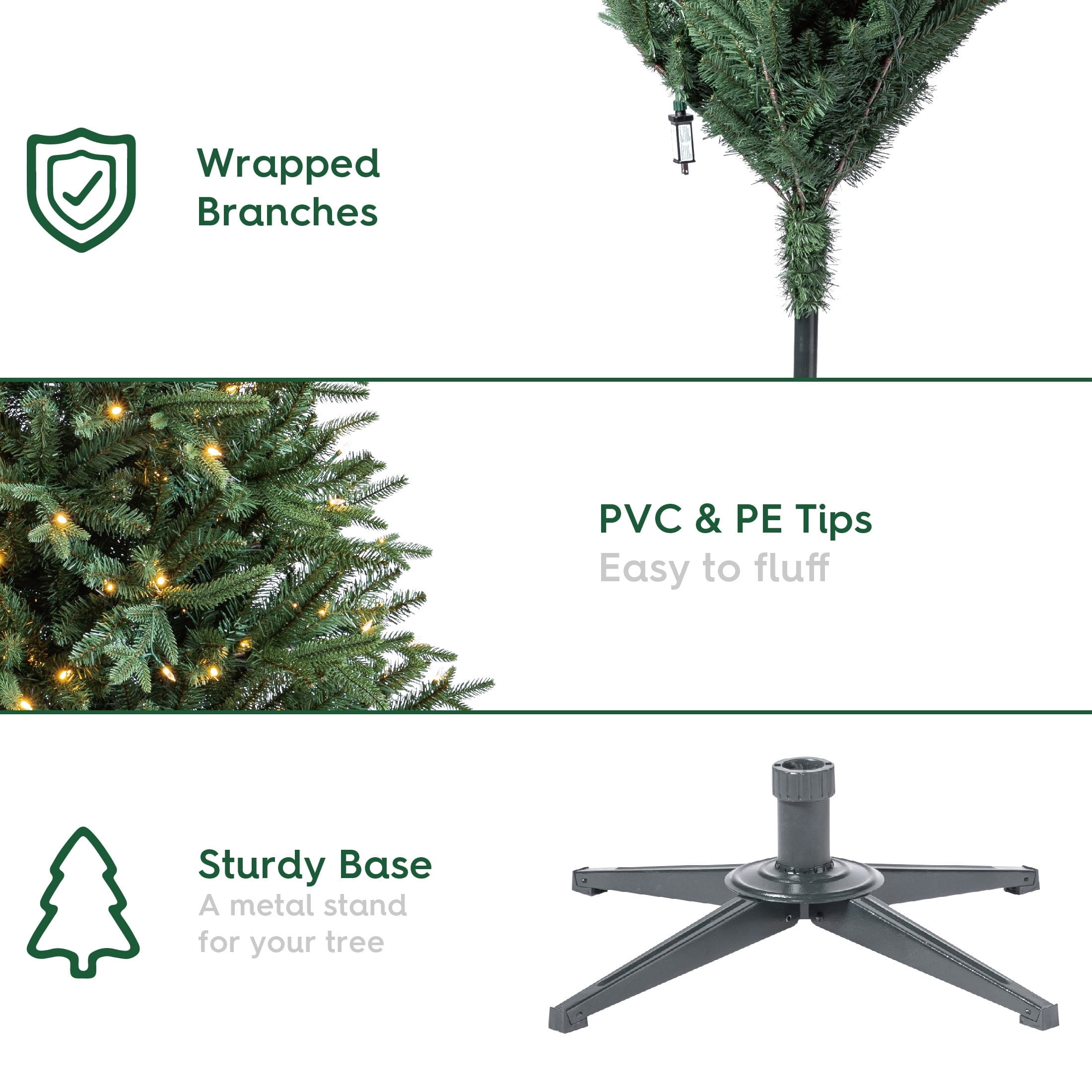 7.5' Pre-Lit Sanford Pencil Fir Green Artificial Christmas Tree with 350 Warm White LED Lights and Stand, by Holiday Time