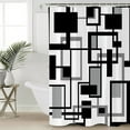 thumbnail image 5 of Geometric Black Shower Curtain, 72" x 72", White and Gray Line Waterproof Bathroom Curtain Washable Shower Curtain Set with 12 Hooks, 5 of 6