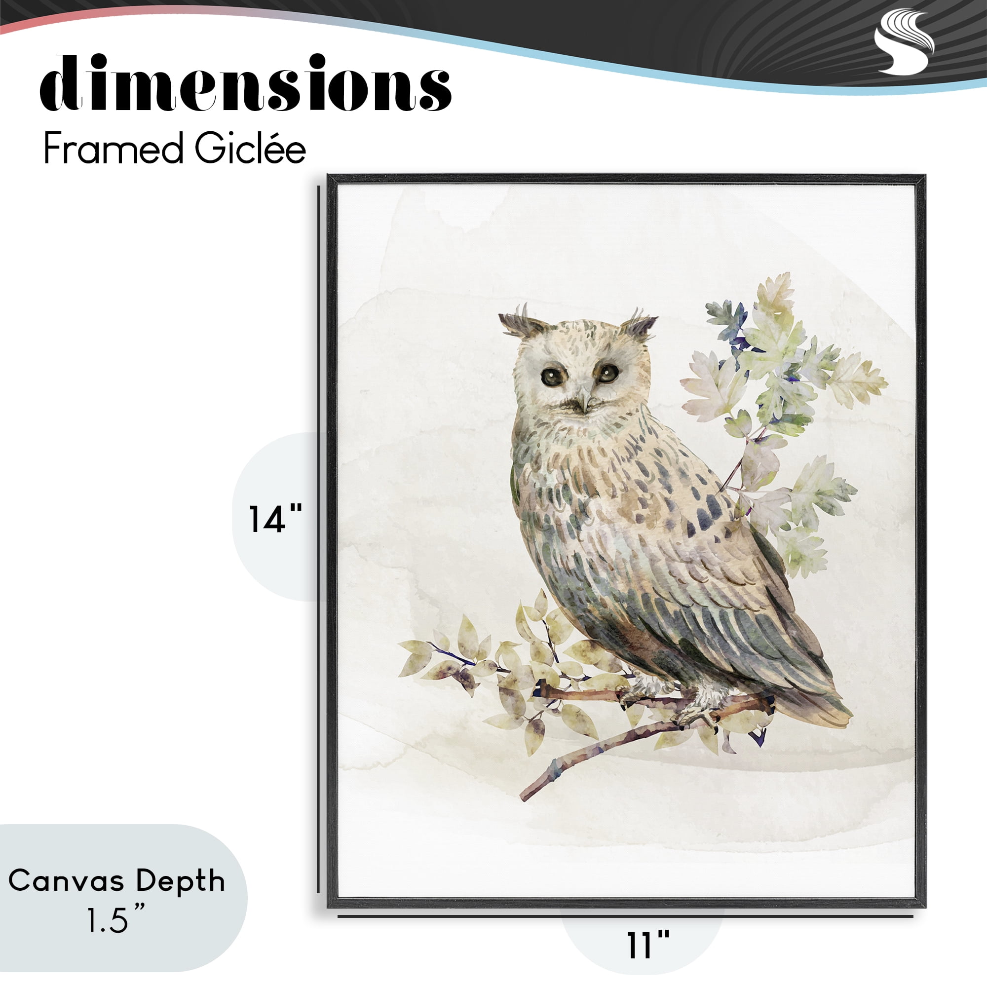 Stupell Industries Forest Owl with Foliage Black Framed Giclee Art, design by CAD Designs