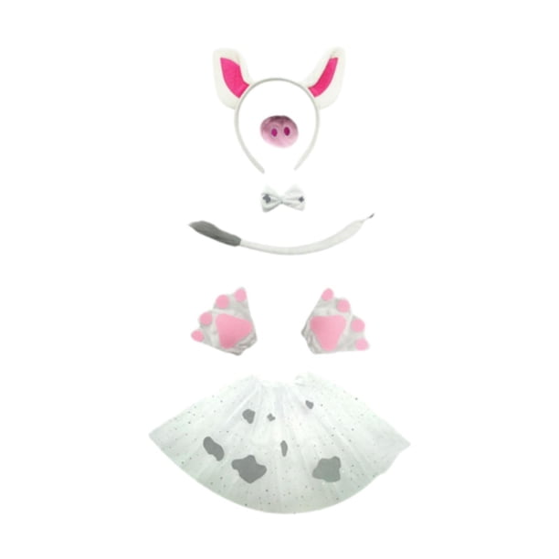Conjunto orejas cerdo y cola larga, accesorios peluche para cosplay, ideales para regalos cumpleaños y fiestas. Juego de 6 guantes blancos