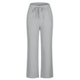 thumbnail image 5 of Feimerou Women'S Tapered Linen Pants Casual Straight Leg Drawstring Elastic Waist Lounge Pants Loose Comfy Joggers Trousers with Pockets Savings, 5 of 7