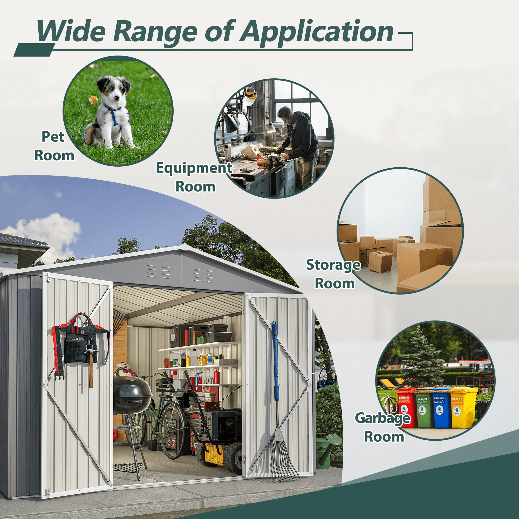 10 x 10 FT Outdoor Storage Shed, Large Metal Tool Sheds with Updated Frame Structure and Lockable Doors, Garden Shed for Backyard Garden Patio Lawn, Grey