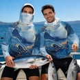 thumbnail image 7 of SEANATIVE Men's Sun Hoodie for Fishing, Long Sleeve Shirt UV Protection Cooling Full Coverage Fishing Pullover Top with Built-in Face Mask Neck Gaiter, S, Marble Blue Gold, 7 of 7