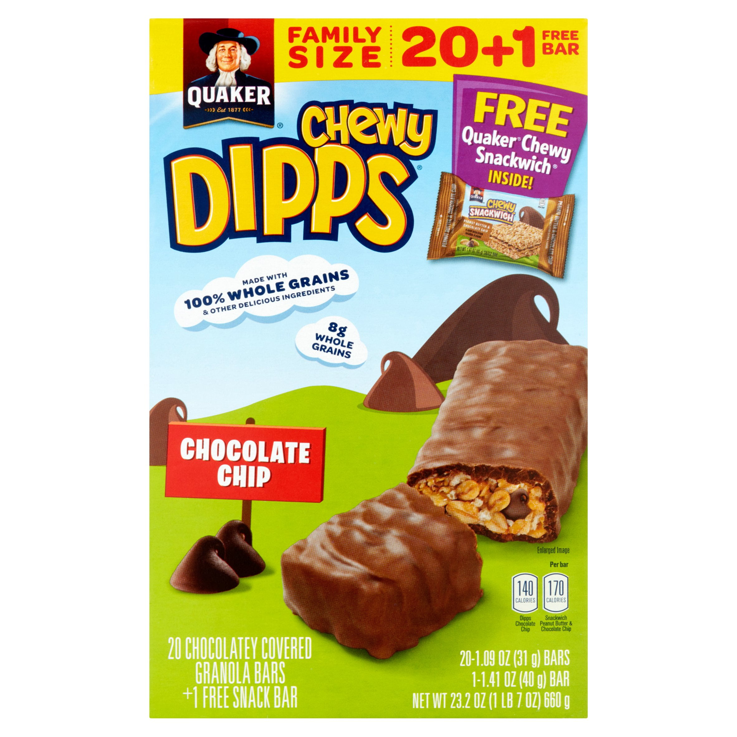 Quaker Chewy Dipps Chocolate Chip Family Size, 1.09 oz, 20 count