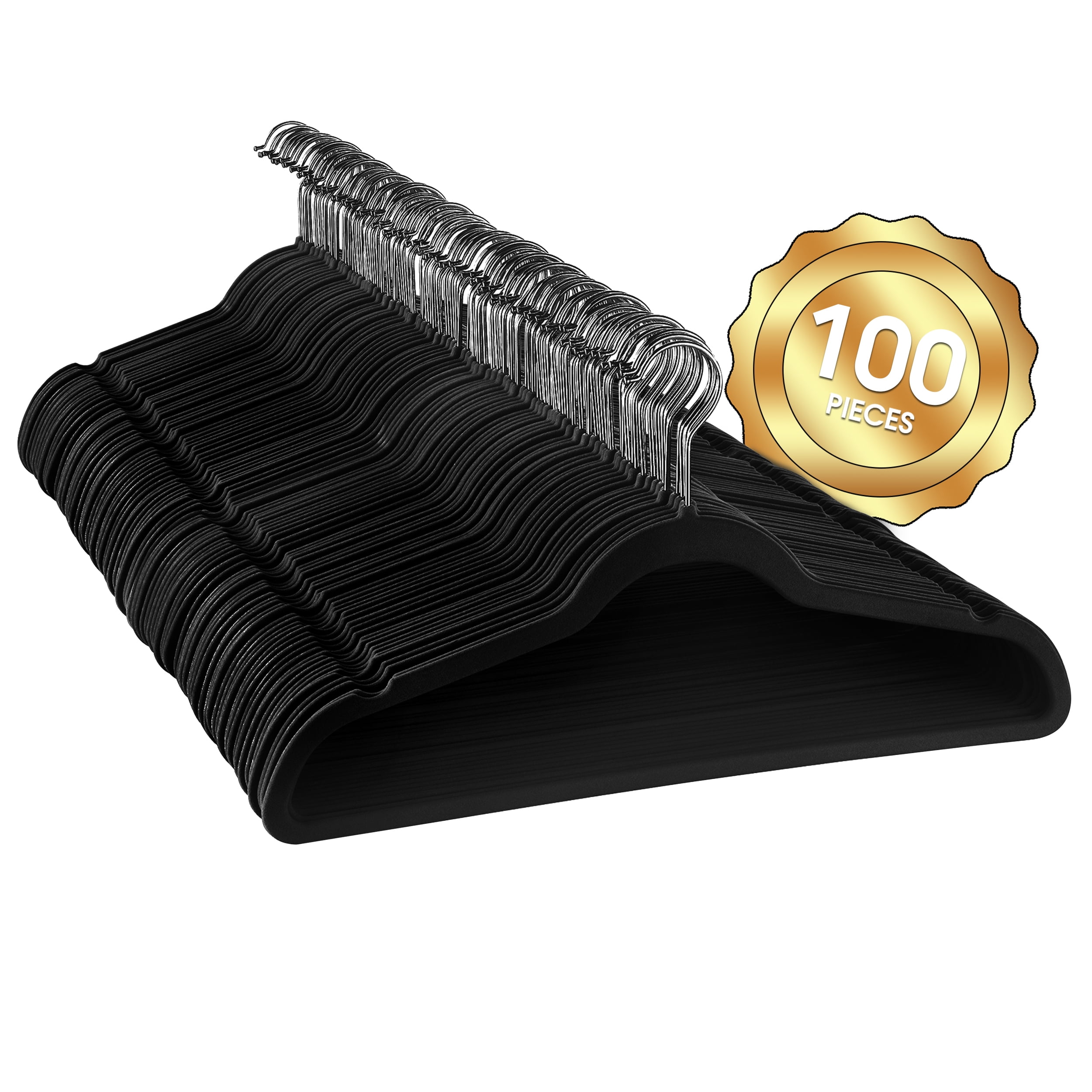 100 Piece Set of Velvet Slim Profile Heavy Duty Felt Hangers with