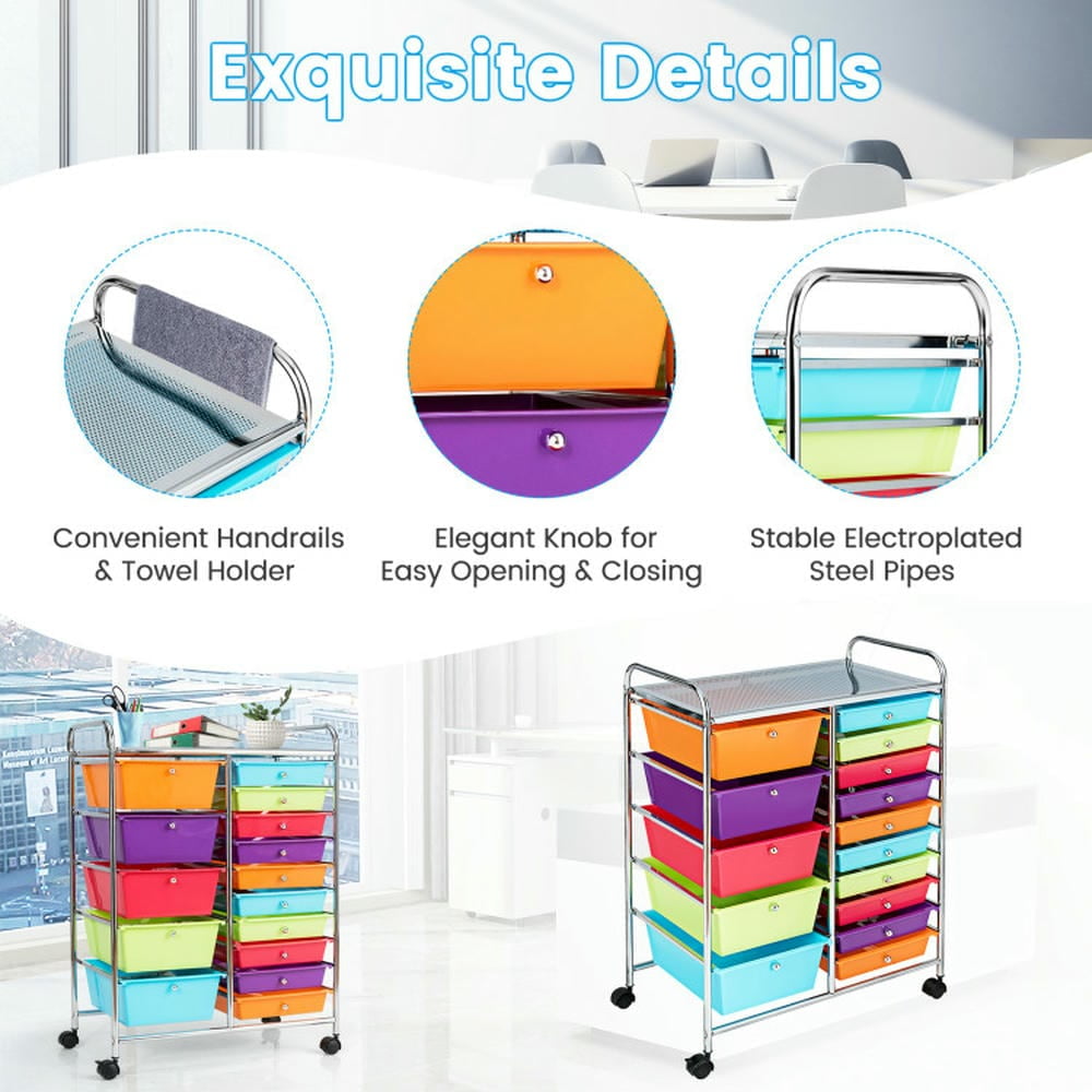 Canddidliike 15-Drawer Utility Rolling Organizer Cart Multi-Use Storage-Multicolor, Craft Storage, Multipurpose Organizer Cart for Home, Office, School