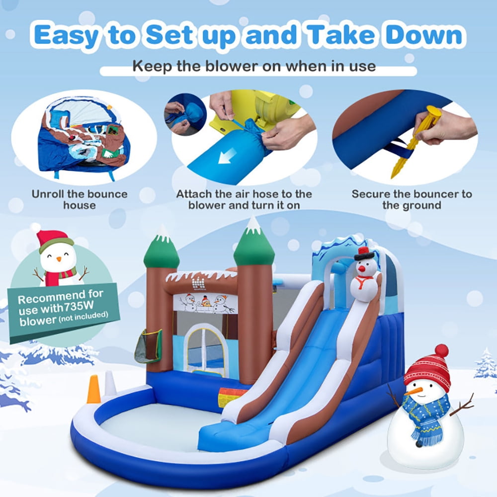 Aimee Lii 6-in-1 Winter Theme Snowman Inflatable Castle with Slide and Trampoline without Blower, Playhouse for Kids Outdoor Aimee Lii 6-in-1 Winter Theme Snowman Inflatable Castle with Slide and Trampoline without Blower, Playhouse for Kids Outdoor