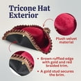 thumbnail image 2 of Dress Up America Adult Burgundy Tricorne Hat – Classic Three-Corner Costume Hat for Historical, Pirate & Colonial Outfits, 2 of 3