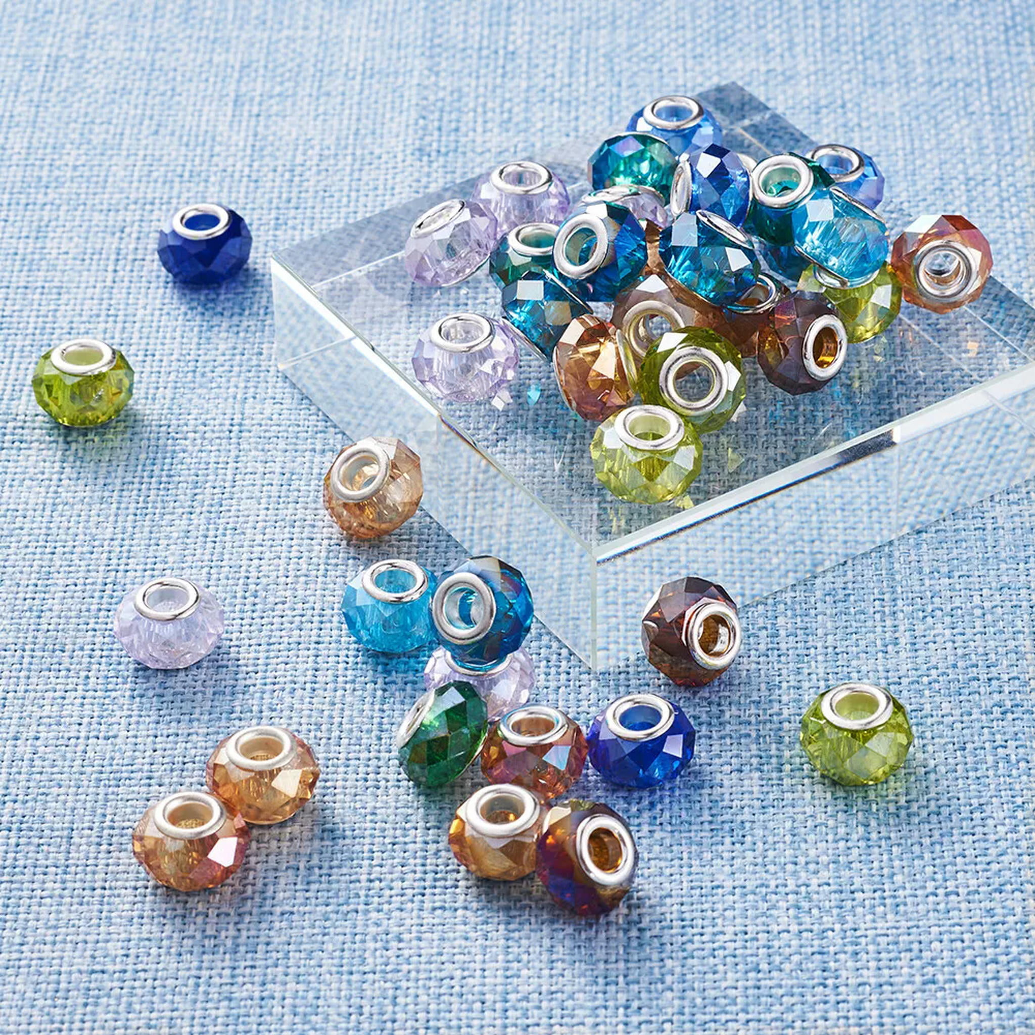 EOEMY 100Pcs Glass European Large Hole Faceted Rondelle Beads Spacer With Core 13~14mm