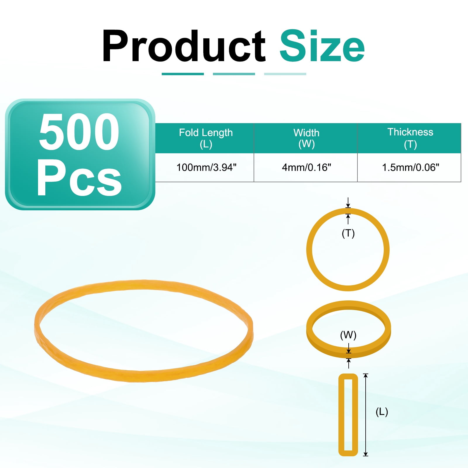 500Pack Rubber Bands, 3.94x0.16 Inch Elastic Bands for Office Supplies, Yellow