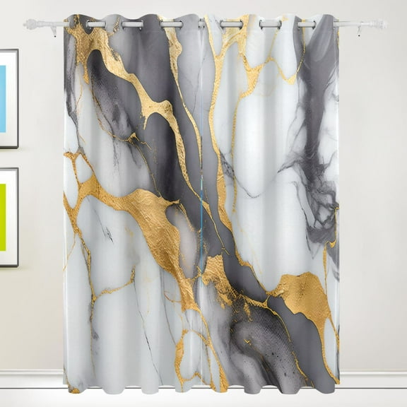 Marble Gold Black Out Curtains 84 Inch Length Curtains for Sliding Glass Doors Bedroom Living Room 2 Pack