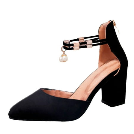 XDDST Black Women Beach Sandals Summer Shoes Pointed Toe Dress Shoes High Heels Boat Women Wedding Shoes