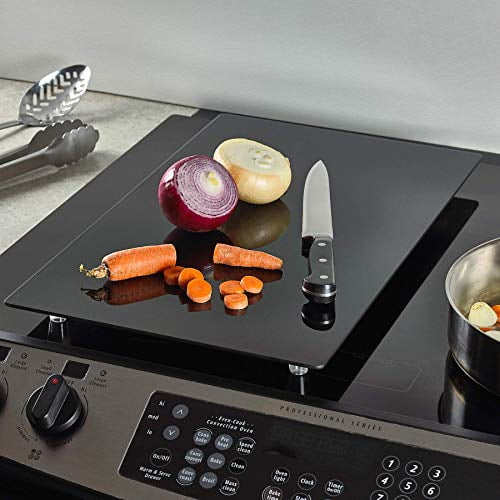 Housse de Cuisinière en Verre Trempé Noir Multifonction 20 x 12 Pouces – Planche à Découper de Comptoir avec Pieds – Housse de Cuisinière pour Passer l'Espace de Cuisine