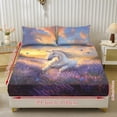 thumbnail image 2 of COEQINE Twin Size Sheet Set Cozy Fade Resistant 3 Pieces Bedding Sheet Set All Season Bottom Bedsheet with All Around Elastic for Home Decor, White Horse Lavender, 2 of 5