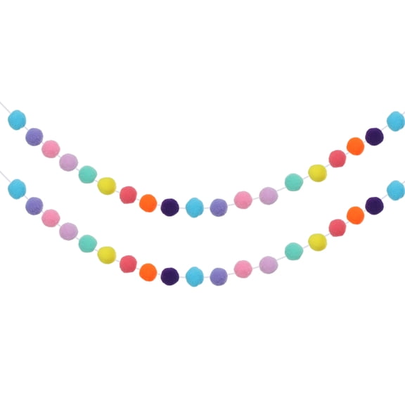 Uxcell 2Pcs Pom Pom Garland 6.5ft Decor Hanging Garland for Halloween Thanksgiving Christmas Wedding Birthday Multicolors