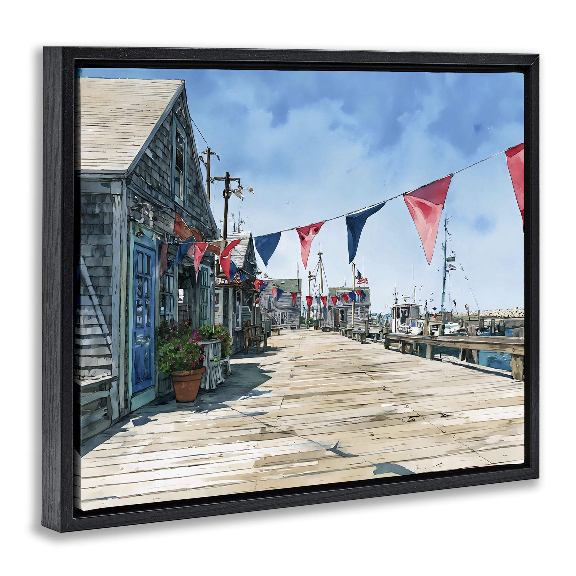 Stupell Industries Seaside Fishing Wharf Black Framed Floater Canvas Wall Art, design by Franklyn Gregory