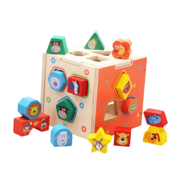 Juguete clasificador de formas, juguetes de madera, cubo de aprendizaje de madera, reconocimiento de colores, habilidades motoras finas con bloques de
