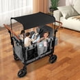 thumbnail image 5 of 4-Seater Wagon, High Landscape Baby Stroller Wagon with Removable Canopy, All Terrain Foldable Wagon with 5-Point Harness for Beach Garden Camping, Gray, 5 of 22