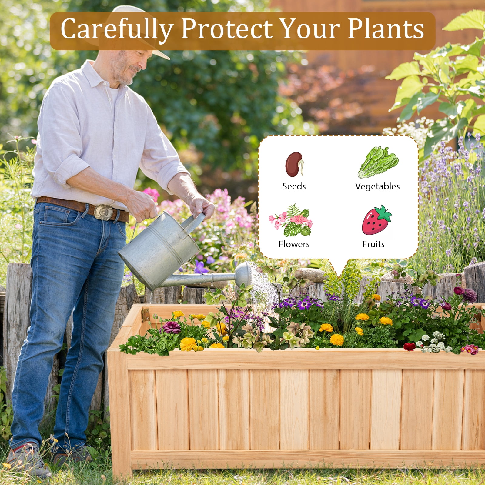 Patiojoy Outdoor Wood Planter Raised Garden Bed Elevated Planter Box Kit for Backyard Patio