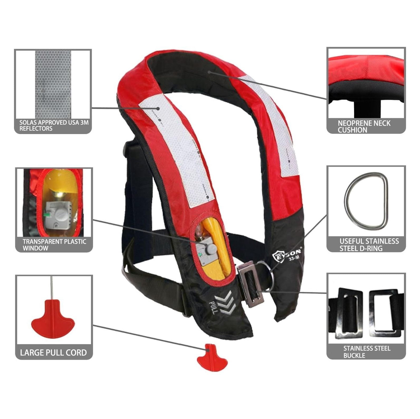 Inflatable Life Life Vest Highly Visible Manual for Adults (Red)