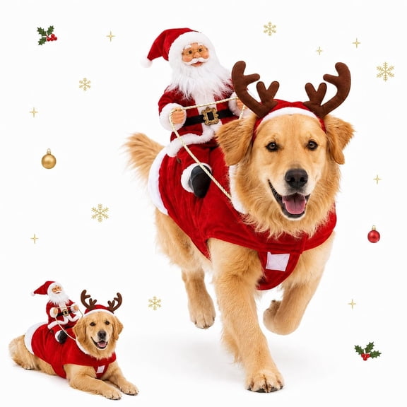 Santa Dog Costume, Santa Rider Pet Christmas Costume, for Small Medium Large Dogs Cats