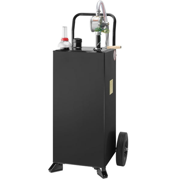 KFFKFF 30 Gallon Mobile Fuel Station, Wheeled Gas Storage Tank, Manual Pump Portable Gasoline/Diesel Container for Vehicles, Lawn Equipment, ATVs, Marine Use, Black
