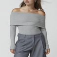 thumbnail image 3 of Stylish Women‘s Off Shoulder Tops in Slim Fit and Long Sleeve Ribbed Design, 3 of 7