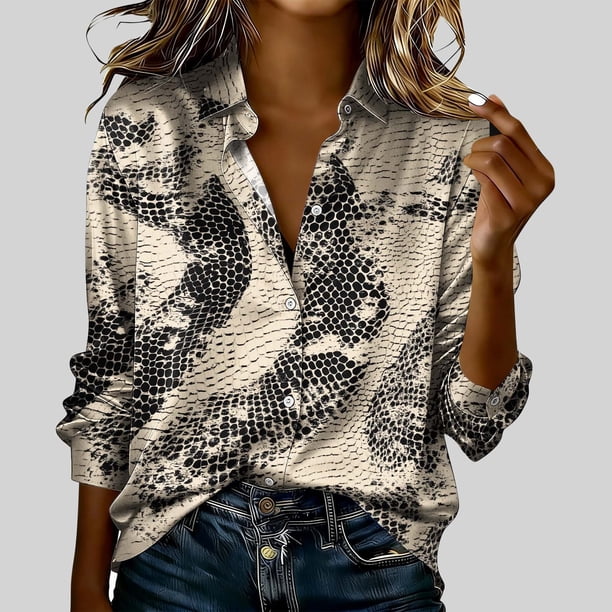 TaTaai Ladies Long Sleeve Fashion Top Round Neck Polyester Casual Shirt Lightweight Print Blouse Cold Hand Wash Only Gift